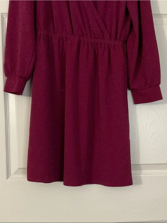 LOFT Sparkle Berry Wrap-Style Long Sleeve Dress - Picture 4 of 4